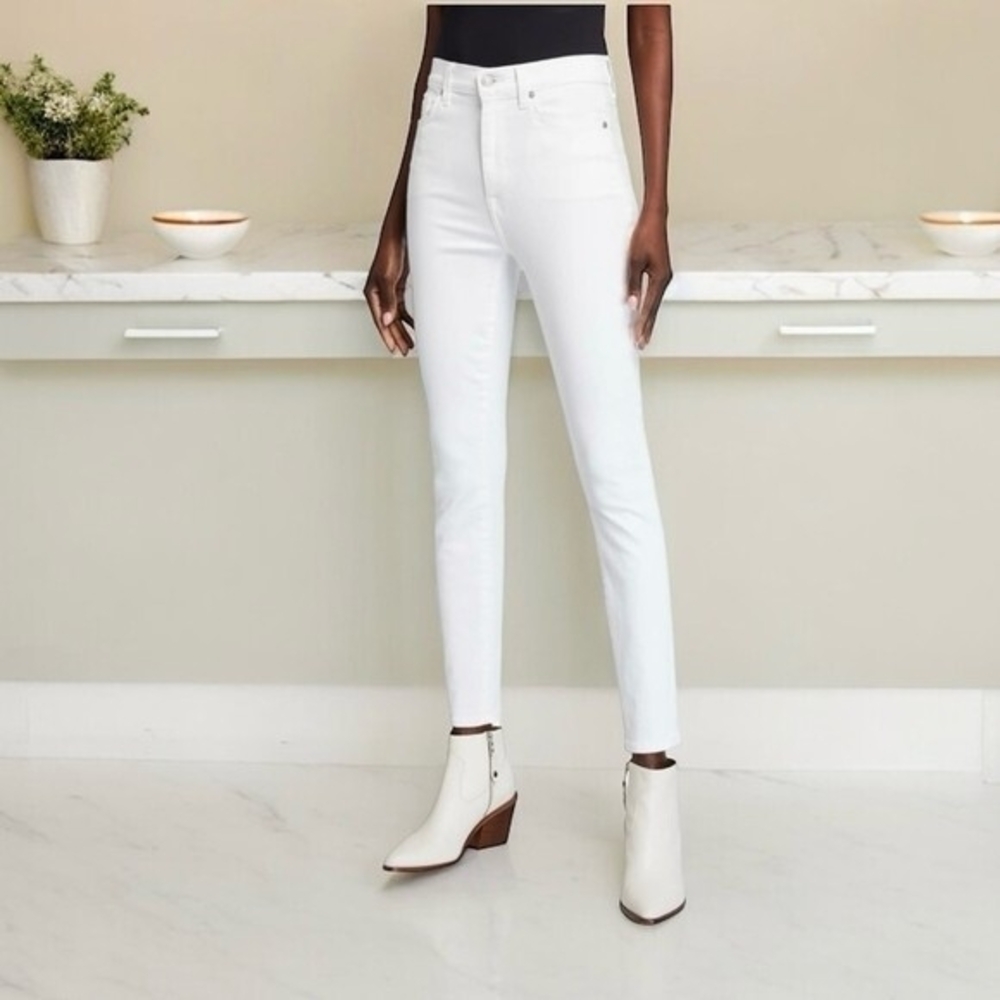 7 For All Mankind Women White Cotton Jeans 29 High Waist Ankle Skinny Stretch VG